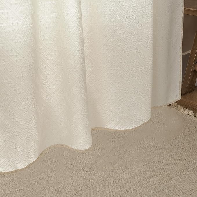 Joydeco Beige Boho Curtains 96 Inches Long 2 Panels, Super Soft Bohemian Farmhouse Curtains, Semi Sheer Light Filtering Drapes for Bedroom Living Room (Rod Pocket with No Tassels, 52Wx96L)
