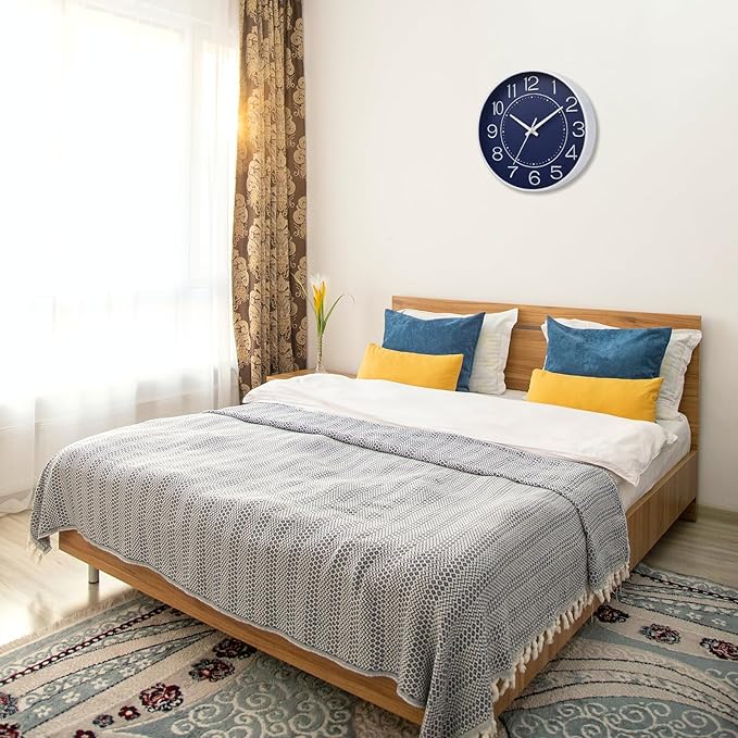 HZDHCLH Modern Wall Clocks Battery Operated,10 inch Navy Blue Clock for Wall,Silent Small Wall Clock for Living Room Bedroom Kitchen Office Nursery Decor