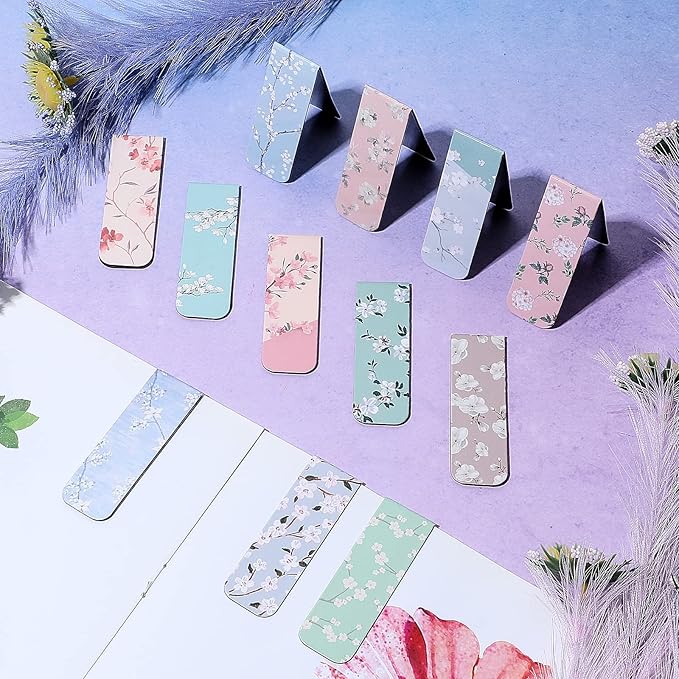 Dianelhall 24 Pcs Magnetic Bookmarks for Women Floral Book Markers Flower Bookmark Assorted Book Magnets Page Markers Clip Magnetic Bookmarks for Books Students Women Reading