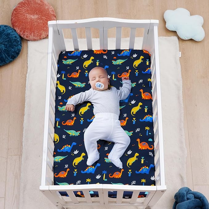 david's kids 3 Pack Mini Crib Sheets, Premium Pack N Play Sheets for Boys Girls Neutral, Soft Breathable Baby Sheets Fit Pack N Play, Playard and Mini Crib Mattresses, Dinosaur