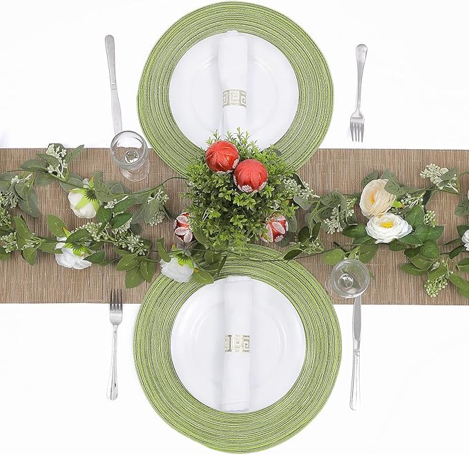 SHACOS Round Placemats Set of 4 Round Table Placemats Braided Cotton Place Mats 15 inch for Kitchen Dining Table Holiday Party (Pea Green, 4)