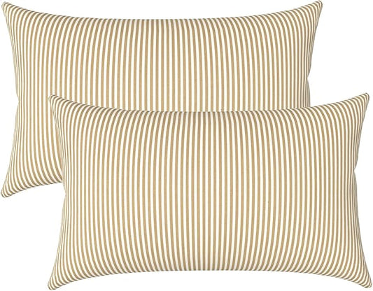 LVTXIII Outdoor/Indoor Lumbar Pillow Covers ONLY, Patio Fade Resistant Lumbar Pillow Covers, All Weather Cushion Cases for Sofa, Patio Couch Decoration, 12"x20", 2 Pack, Stripe Beige