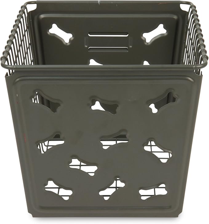 Spectrum Diversified Macklin Basket Steel Bin Bone Design, Pet Accessory Rust-Resistant Finish, Dog Toy Organization & Storage, Medium, Industrial Gray