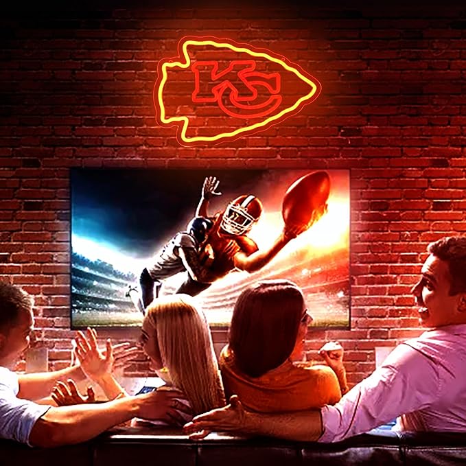 Chief Neon Sign for Wall Decor Football Neon Light for Man Cave or Garage Birthday Gifts for Men with Football or Rugby Team Logo Sign for Bar Dorm Party Game Room Size 16.1 * 10.6In(ZYLD058)