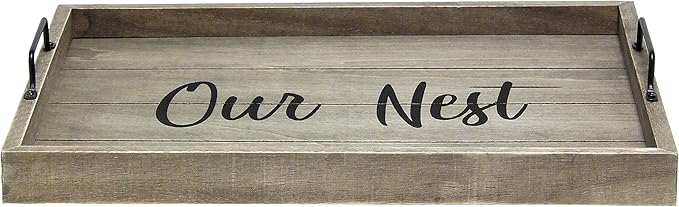 Elegant Designs HG2000-RGO Decorative Wood Serving Tray w/Handles, 15.50" x 12", Our Nest (Pack of 4)