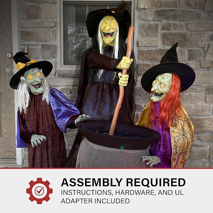 Haunted Hill Farm Motion-Activated Wicked Sitchwick Sisters, Plug-in Talking Scare Halloween Animatronics for Indoor or Covered Outdoor Display, Creepy and Modern Fright Props for Home