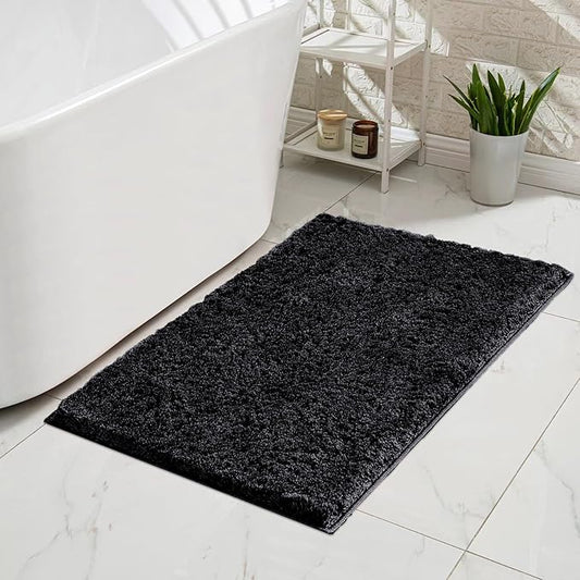 CozeCube Black Bathroom Rug 32" x 20", Bath mats for Bathroom Non Slip, Ultra Soft Bath Rugs Washable, Plush Microfiber Area Rugs for Bedroom