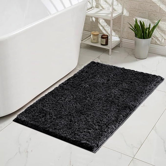 CozeCube Black Bathroom Rug 24" x 16", Bath mats for Bathroom Non Slip, Ultra Soft Bath Rugs Washable, Plush Microfiber Area Rugs for Bedroom