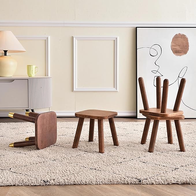 Solid Wood Step Stool, Milking Stool, Plant Stand, Round Foot Stool, Step Stool for Adults，Removable Portable Stool, Shoe Change Stool, Retro Colors(9.4 inches)