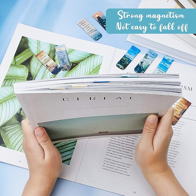 Zonon 12 Pcs Bible Magnetic Bookmarks Religious Verse Magnetic Bookmarks Page Clip Magnet Page Marker Assorted Inspirational Book Markers Set with Landscape for Reading School Supplies