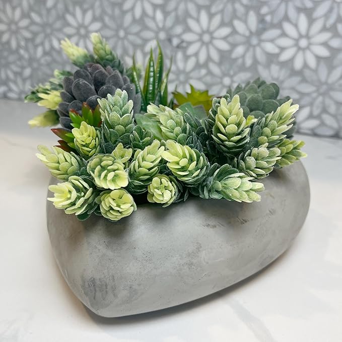 Admired By Nature 7.5" L Cement Heart Shape Planter, Concrete Planters, Indoor/Outdoor Stone Planter, Grey