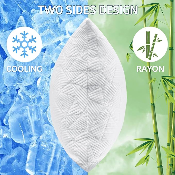 BETU Cooling King Size Pillows Set of 2, Shredded Memory Foam Cool Pillows for Hot Sleepers, Adjustable Firm Soft Support Bed Pillows Perfect for Back Neck Pain and Side Sleeping with Cover, White