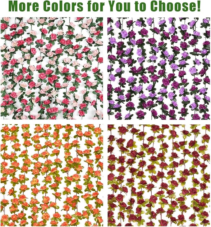 BLEUM CADE 2Pcs 16.4Ft Flower Garland Artificial Rose Vines for Bedroom, Cute Fake Hanging Flower Vines Floral Garland Decorations for Wedding Party Wall Room Decor Aesthetic
