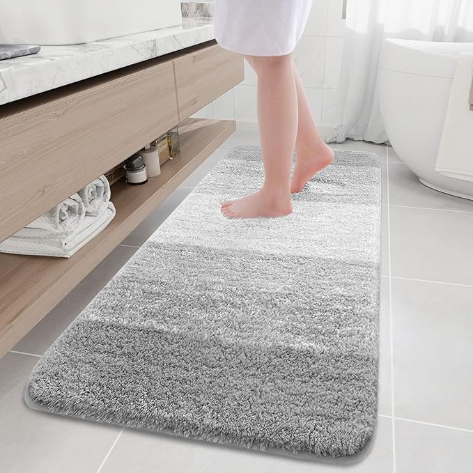 Arotive Microfiber Bathroom Rugs, Shaggy Soft and Absorbent Bath Rug, Non-Slip, Thick Plush Machine Washable Dry Bath Mats for Bathroom, Tub and Shower, 70x24, Light Grey