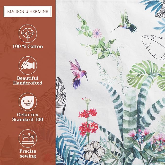 Maison d' Hermine Placemats Set of 4 100% Cotton Washable Cloth Place Mats, Reusable Table Mats for Kitchen Dining Decoration, Party, Wedding, Restaurant Spring/Summer (Tropiques, 13" x 19")