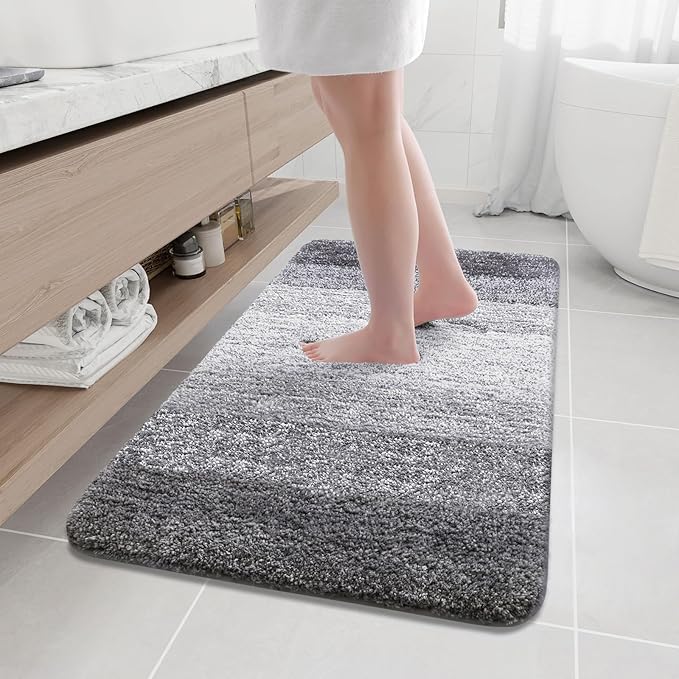 Arotive Microfiber Bathroom Rugs, Shaggy Soft and Absorbent Bath Rug, Non-Slip, Thick Plush Machine Washable Dry Bath Mats for Bathroom, Tub and Shower, 44x24, Grey