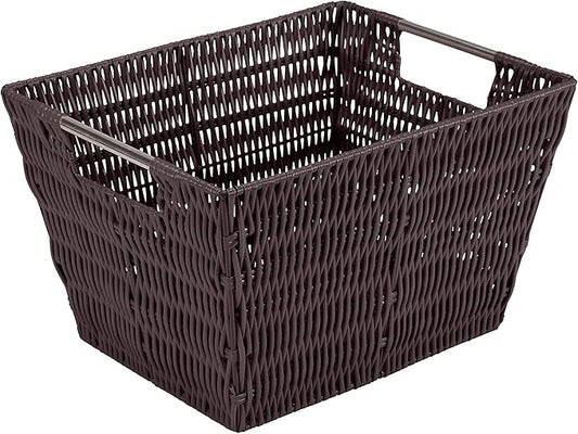 Simplify 12"x10"x8" Medium Woven Basket for Storage with Handles, Nursery, Playroom, Toys, Bedroom, Closet, Clothes, Office, Decorative Organizer Rattan Totes, Chocolate