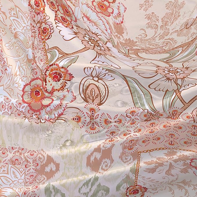 AILONEN Luxuriant Flowers Shower Curtain,European Vintage Flower Theme Waterproof Shower Curtain for Girls Kids Teens, 72" W*96" H Orange Textures Bathroom Decor