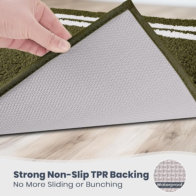 PURRUGS Bathroom Rug Non-Slip Machine Washable 30" x 60", Super Absorbent and Quick Dry Shaggy Microfiber Bath Mat, Extra Soft and Plush Bath Rug for Bathtub, Shower and Sink, Olive Green