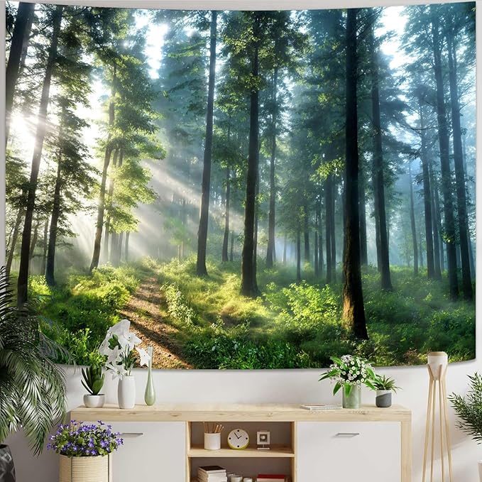 Lunerfex Tyndall Effect Forest Tapestry - Sunlight Streaming Through Trees Wall Hanging for Bedroom and Living Room Decor - Nature Tree2 7090 Inches