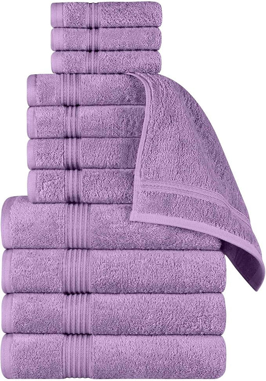 Superior Egyptian Cotton 12-Piece Towel Set, Assorted Towels for Home Bathroom, Guest Bath Decor Essentials, Includes 4 Bath, 4 Hand, 4 Face Towels/Washcloths, Quick Dry, Absorbent - Royal Purple