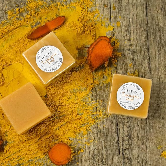 LIYALAN Turmeric Soap Bar 3.88 oz X 2Bars for Face Body Smooth Skin,Cleansing Natural Handmade Sensitive Skin Vegan Formula