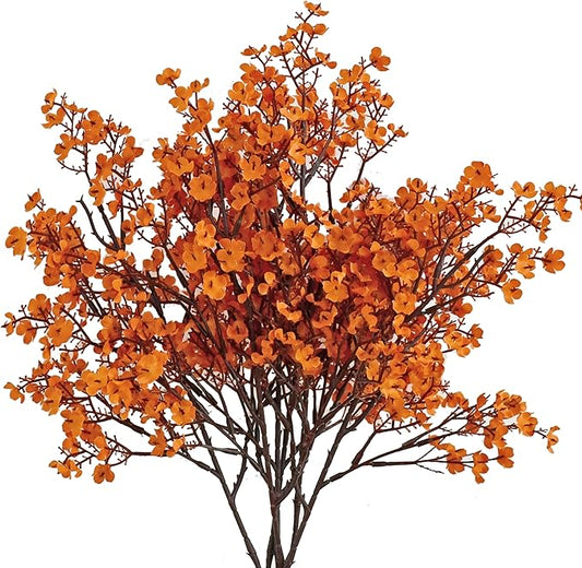 Mandy's Orange Artificial Baby’s Breath Flowers 6 Bundles Silk Gypsophila with Bendable Stems for Fall Centerpiece Wedding Decor and Table Arrangements