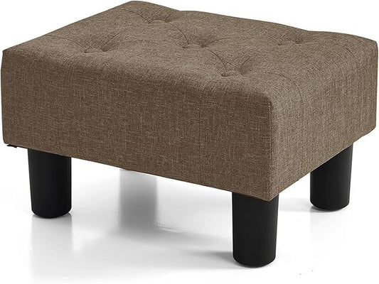 BRIAN & DANY Small Foot Stool, Linen Foot Stools with Legs, Stable Small Footstool for Living Room, Brown