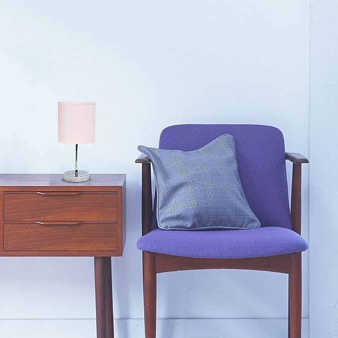 Simple Designs LT2007-BPK Chrome Mini Basic Table Lamp with Fabric Shade, Blush Pink