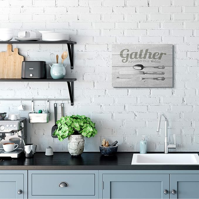 Stupell Industries Gather Silverware Kitchen Wood Texture Word, Design by The Saturday Evening Post Wall Art, 16 x 20, Canvas