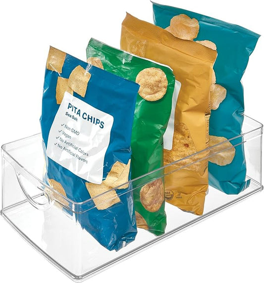iDesign Recycled Plastic Cabinet and Pantry Storage Bin with Integrated Handles – 16” x 8” x 5”, Clear Bin