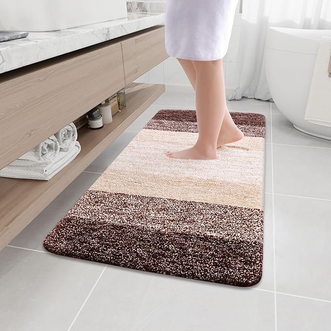 Arotive Microfiber Bathroom Rugs, Shaggy Soft and Absorbent Bath Rug, Non-Slip, Thick Plush Machine Washable Dry Bath Mats for Bathroom, Tub and Shower, 44x24, Brown
