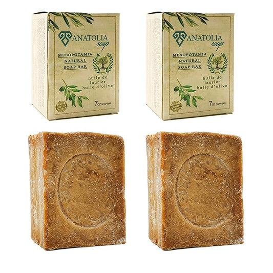 Aleppo Soap, 2-Pack | 100% Olive Oil Organic Handmade Natural Castile Soap for Women & Men | Big Bar, 2 x 7 oz (14 oz Total)