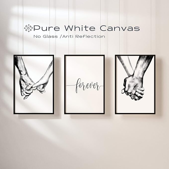 Hands Forever Framed Canvas Wall Art For Bedroom Ready To Hang 12"x16" x3 Panels, Black Frame Prints for Couples Love Drawing Artwork Wall Pictures for Bedroom Decor, House Decorations Living Room