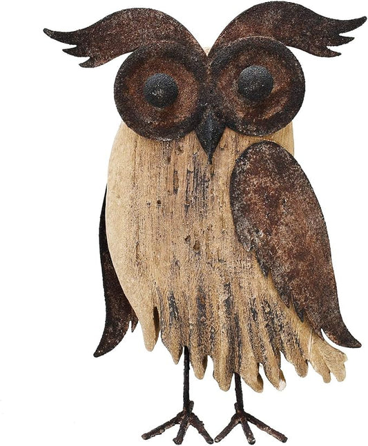 E-view Rustic Owl Figurines Decor Animal Statue for Home-Wooden Stand Owl Sculptures Decorations for Living Room Bedroom-Shelf Decoration Decorative Tabletop Collection(Owl B)