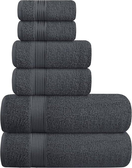 Belizzi Home Ultra Soft 6 Pack Cotton Towel Set, Contains 2 Bath Towels 28x55 inch, 2 Hand Towels 16x24 inch & 2 Wash Coths 12x12 inch, Ideal Everyday use, Compact & Lightweight - Charcoal Grey