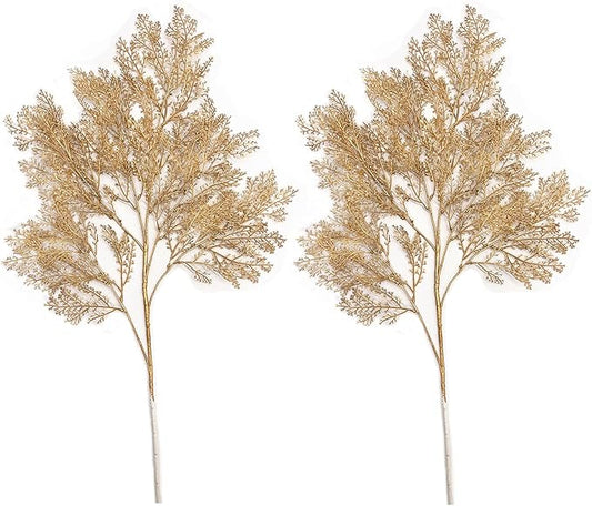 Fake Golden Branch Plants, Christmas Artificial Gold Antlers Plant 30" Tall Plastic Twig Branches Faux Grass for Xmas Décor Party Indoor Outdoor Wedding Table Centerpiece DIY Decoration - 2 Pack