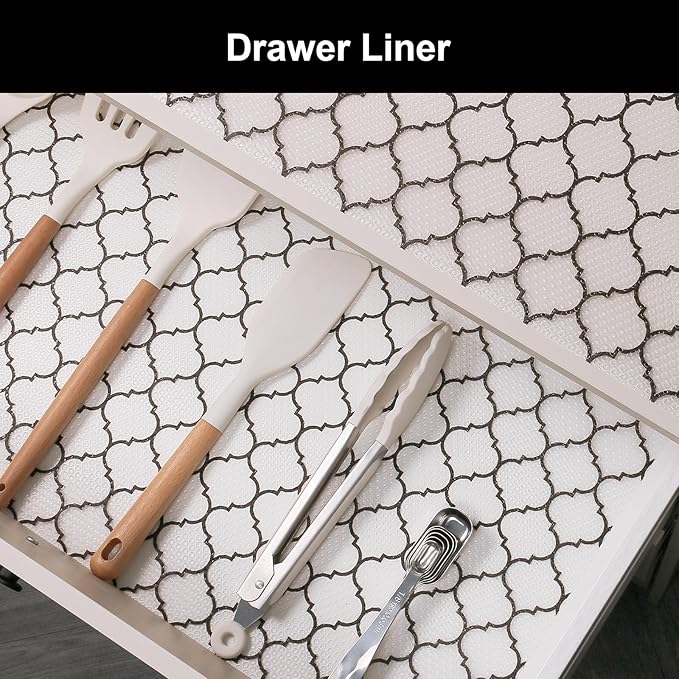 Cooyes Shelf Liner – Non-Slip Shelf Liners for Kitchen Cabinets – Waterproof Shelf Paper with Modern Pattern – Durable EVA Cabinet Liners