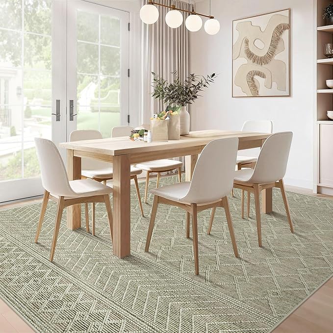 5x7 Area Rug Living Room: Washable Boho Geometric Moroccan Rug Neutral Modern Farmhouse Indoor Soft Non Slip Ultra Thin Printed Pattern Carpet for Dining Room Bedroom Nursery Home (Brown, 5'x7')
