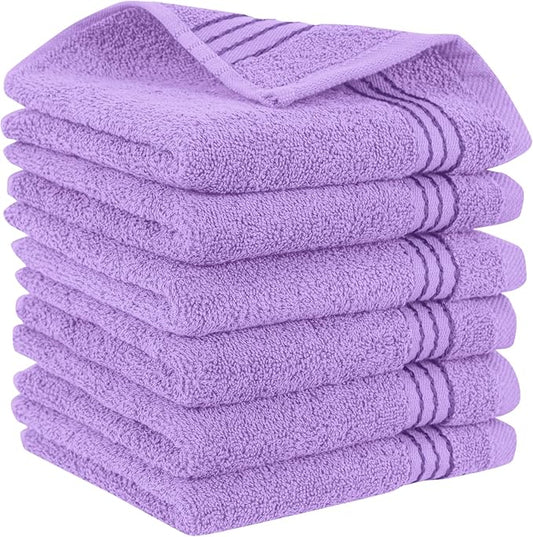 Elegant Comfort Premium Turkish Cotton 6 Pack Washcloths Set - 13 x 13 inch, Luxurious Hotel Spa Quality 100% Turkish Cotton 6PC Washcloth Set - Highly Absorbent - Soft Bathroom Towels, Lilac
