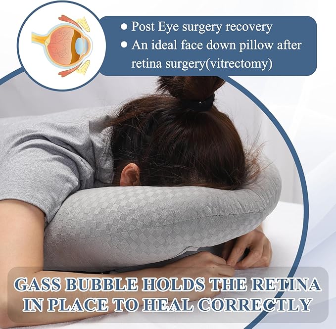 Newly Upgraded Face Down Pillow After Eye Surgery, Prone Pillow with Arm Hole for Face Down Sleeping, Retina and Vitrectomy Lying Pillow, Post Eye Surgery Recovery (Light Grey)