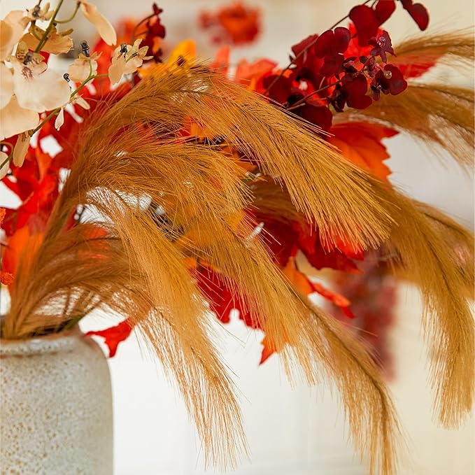 MISSPIN Thanksgiving Decorations - 9Pcs Fall Decor Artificial Flowers Orchid Maple Leaves Stems Set Fall Stems Faux Reed Maple Leaves for Wedding Bouquet Table Centerpieces Autumn