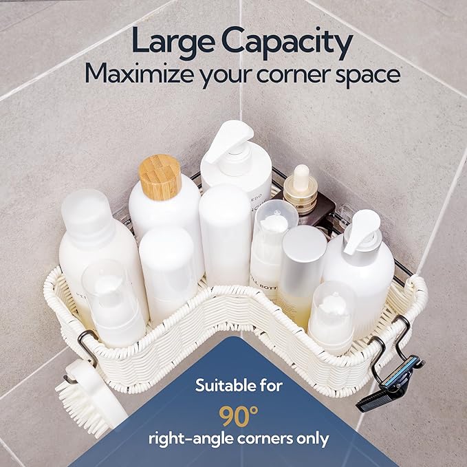 GRANNY SAYS Shower Caddy, Corner Shower Organizer, 2 Pack Rust-Proof Wicker Shelves for Bathroom, White