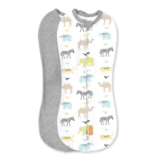 SwaddleMe Pod – Size Newborn, 0-2 Months, 2-Pack (Lil Wild One) No Wrap Zip-Up Newborn Swaddle Creates A Cozy Feeling for Baby and Helps Prevent Startle Reflex