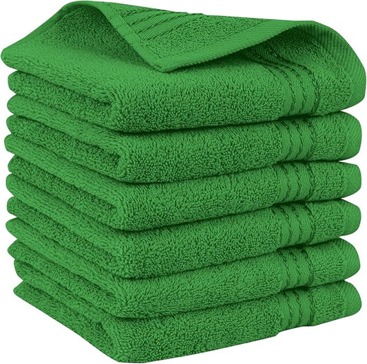 Elegant Comfort Premium Turkish Cotton 6 Pack Washcloths Set - 13 x 13 inch, Luxurious Hotel Spa Quality 100% Turkish Cotton 6PC Washcloth Set - Highly Absorbent - Soft Bathroom Towels, Emerald Green