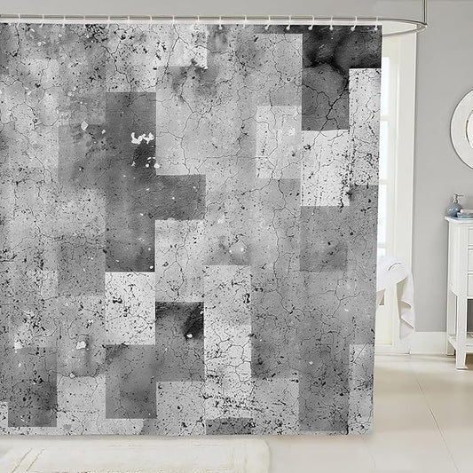 Feelyou Kids Geometric Grey Bathroom Shower Curtain Set Geometry Bath Curtain Boys Girls Stripe Line Shower Curtain Modern Art Teens Bathroom Accessories Room Decor 72"x72"