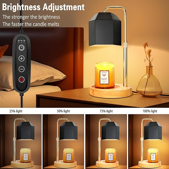 Candle Warmer Lamp with Timer Dimmer,Adjustable Height Candle Warmer, Candle lamp for Scented Wax Jar Candles,Gifts for Mom Women, House Warming Gifts for New Home Bedroom Decor,A1- Black