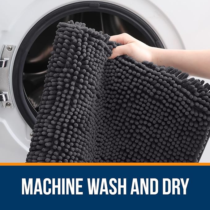 OLANLY Bathroom Rugs 70x24, Extra Soft Absorbent Chenille Bath Rugs, Rubber Backing Quick Dry, Machine Washable Bath Mats for Bathroom Floor, Tub and Shower, Home Decor Accessories, Dark Grey