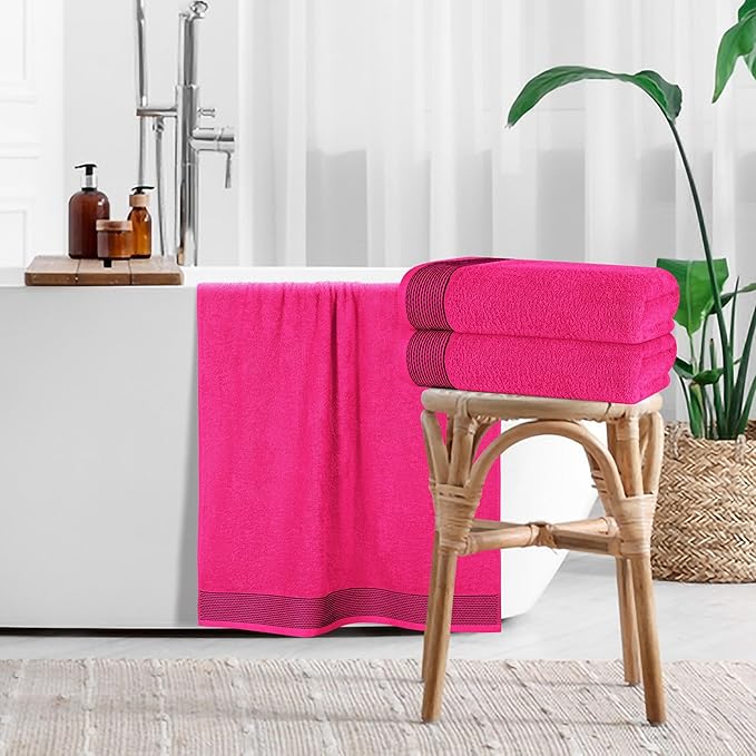 Belizzi Home Ultra Soft 4 Pack Oversized Bath Towel Set 27x54 inches, 100% Cotton Bath Towels, Highly Absorbant Compact Quickdry & Lightweight Towel, Ideal for Gym Travel Camp Pool - Hot Pink