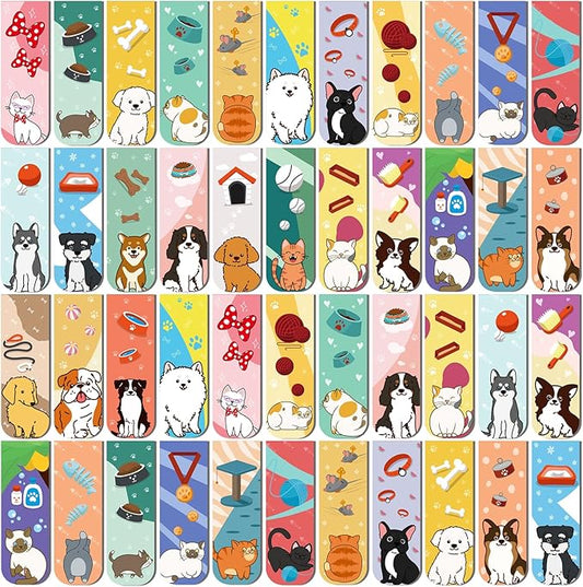 50 Pieces Magnetic Bookmarks Cute Dogs and Cat,Appreciation Gifts for Women,Men,Pet Book Marker for Students Teachers Kids School Home Office Reading Stationery, 25 Designs,Printing on 2 Side
